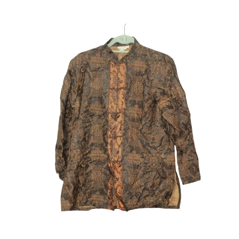 Grace Chuang Silk Kimono Top Traditional Chinese Brown Size S Coquette Boho